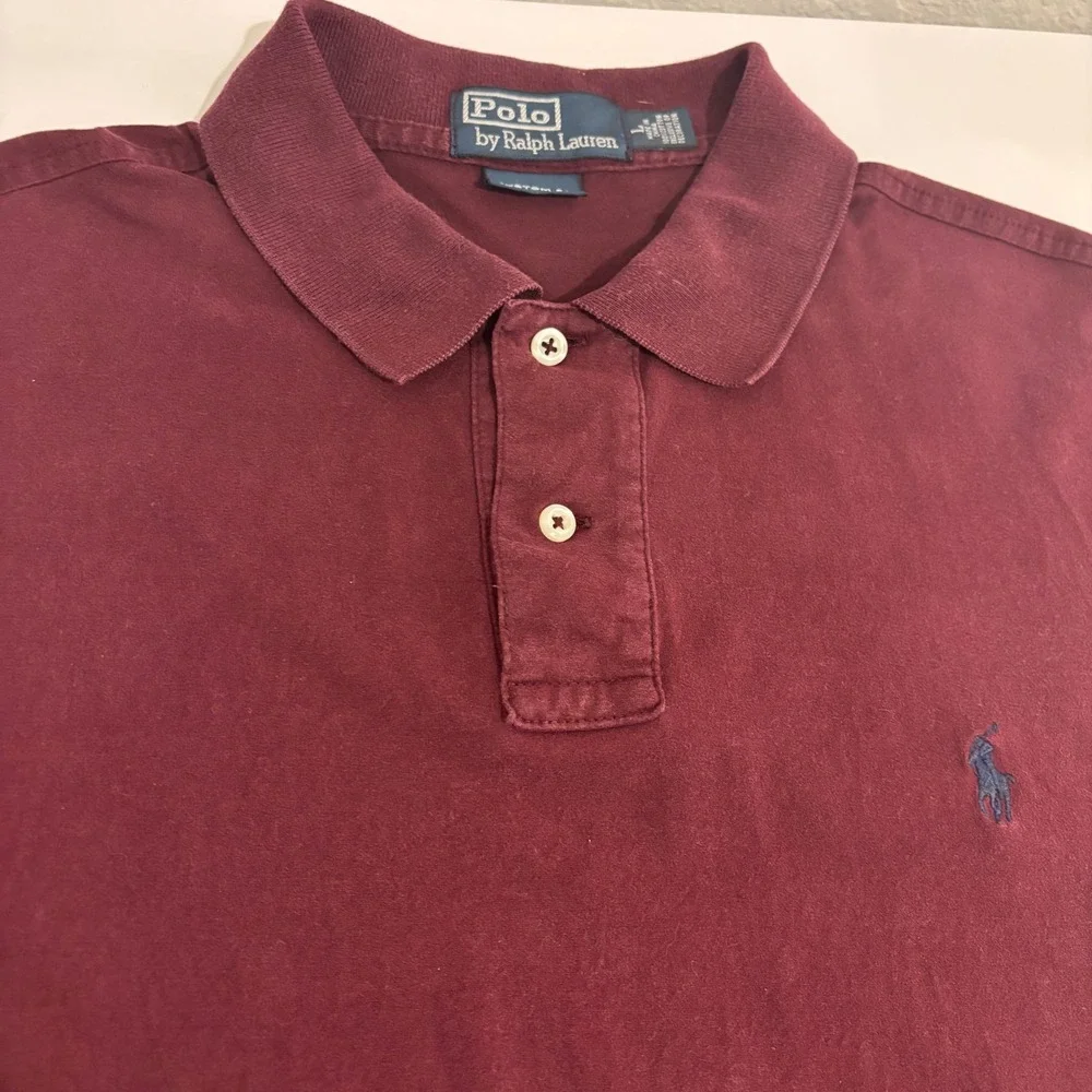 Polo Ralph Lauren Polo Shirt Mens L Burgundy Custom Fit Short Sleeve Preppy